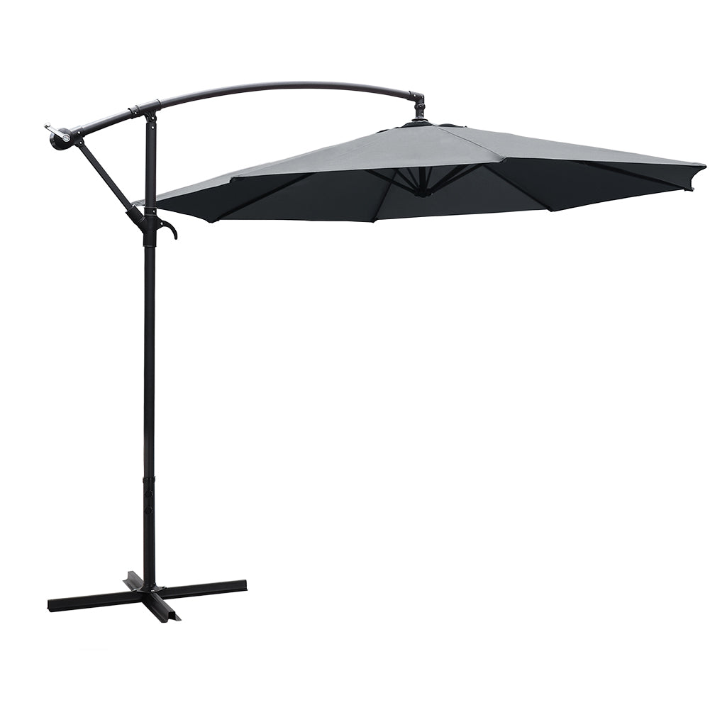 3m Banana Cantilever Patio Parasol For Outdoor Sunshade And Rain With Cross Base | One Size | Grey