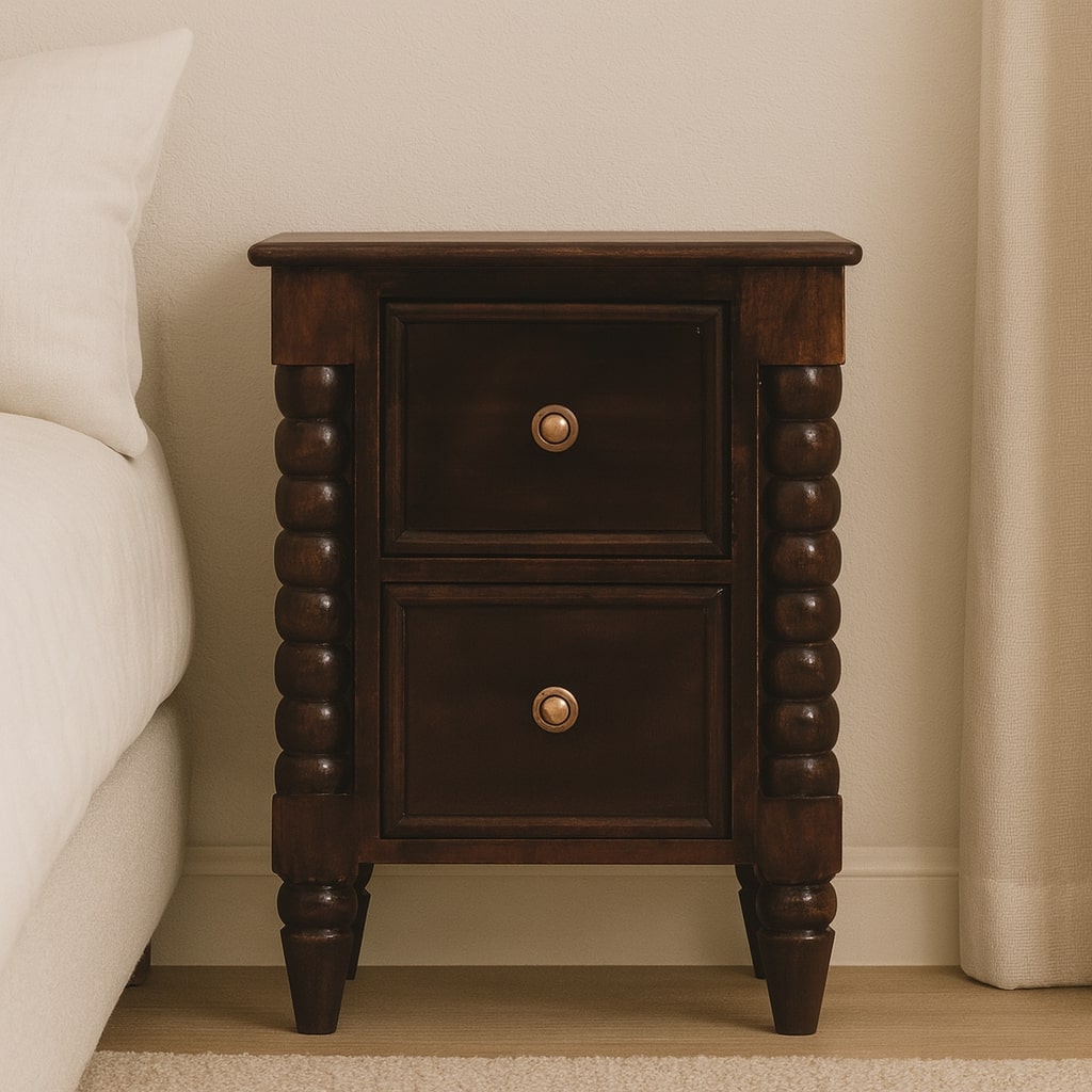 Solid Wood Spindle Winewood Nightstand
