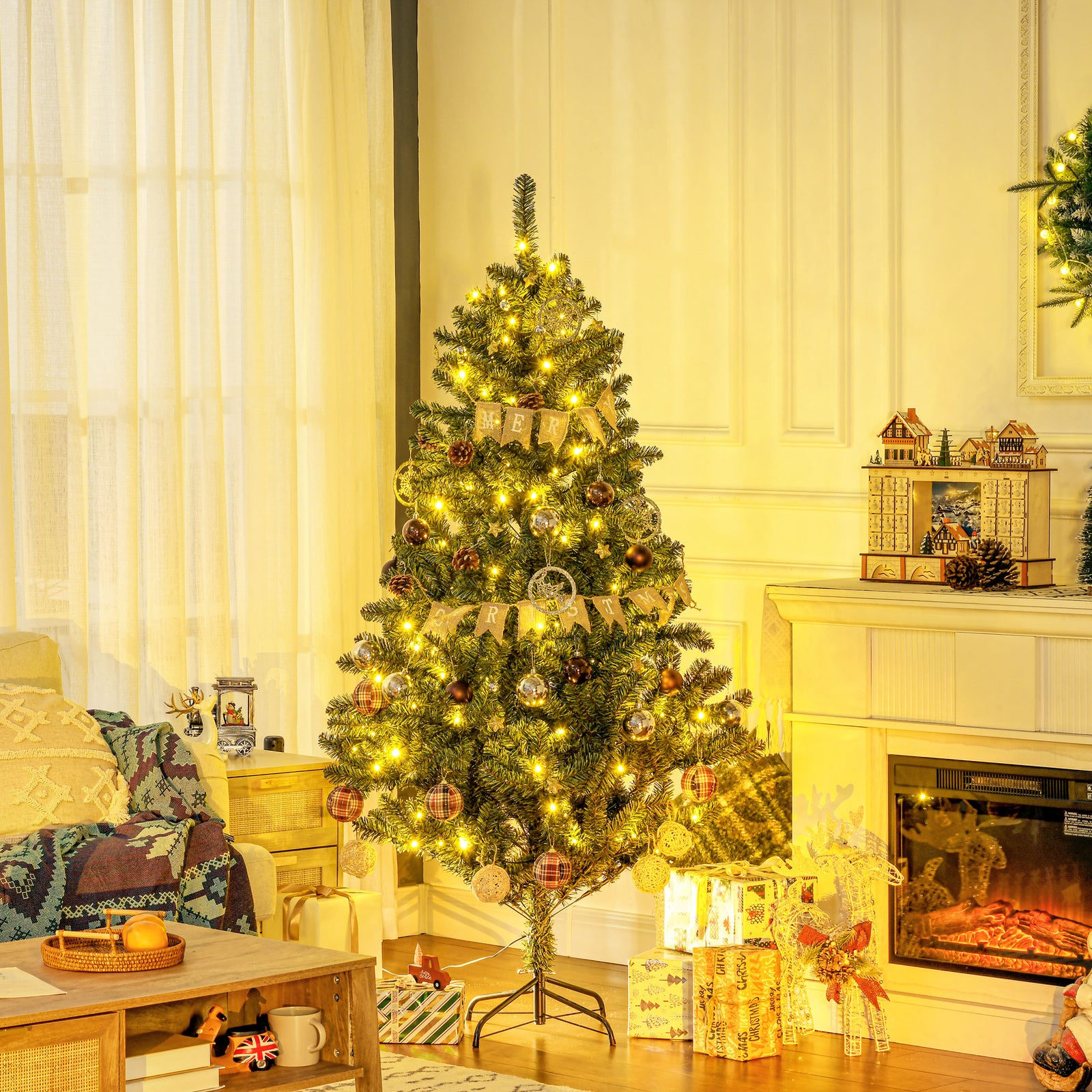 6ft Artificial Christmas Tree With Led Lights, Decoration, Auto Open | 6ft | Green