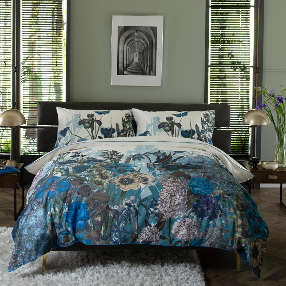 Tivoli Blue Digital Print 100% Cotton Duvet Cover Set | Super King | Blue