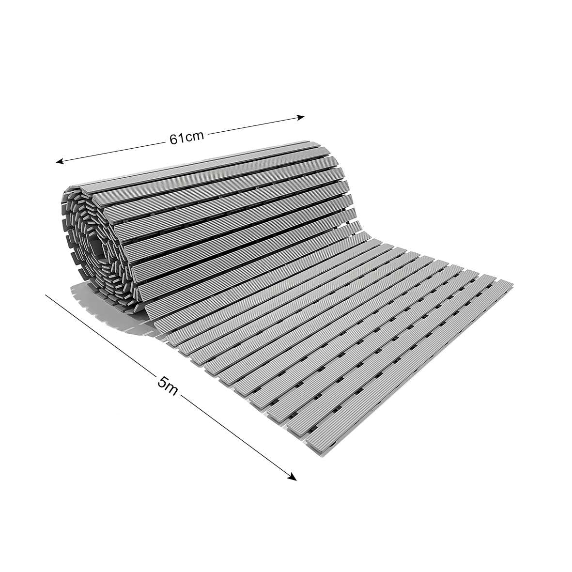 Pvc Duckboard Wet Area Non-slip Mat Drainage Matt - 61cm X 5m Roll | Grey