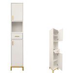 HYGRAD BUILT TO SURVIVE Slim Bathroom Tall Storage Cabinet – Freestanding Floor Cupboard With 2 Doors, 5 Shelves & Drawer