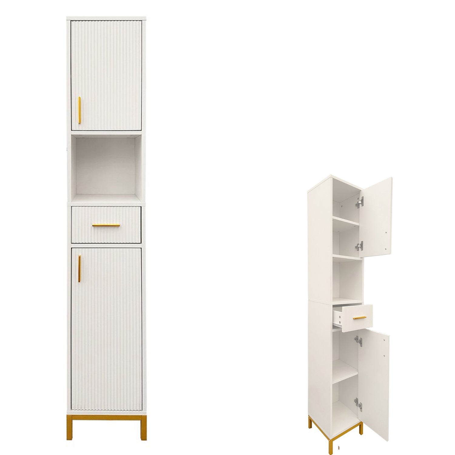 HYGRAD BUILT TO SURVIVE Slim Bathroom Tall Storage Cabinet – Freestanding Floor Cupboard With 2 Doors, 5 Shelves & Drawer