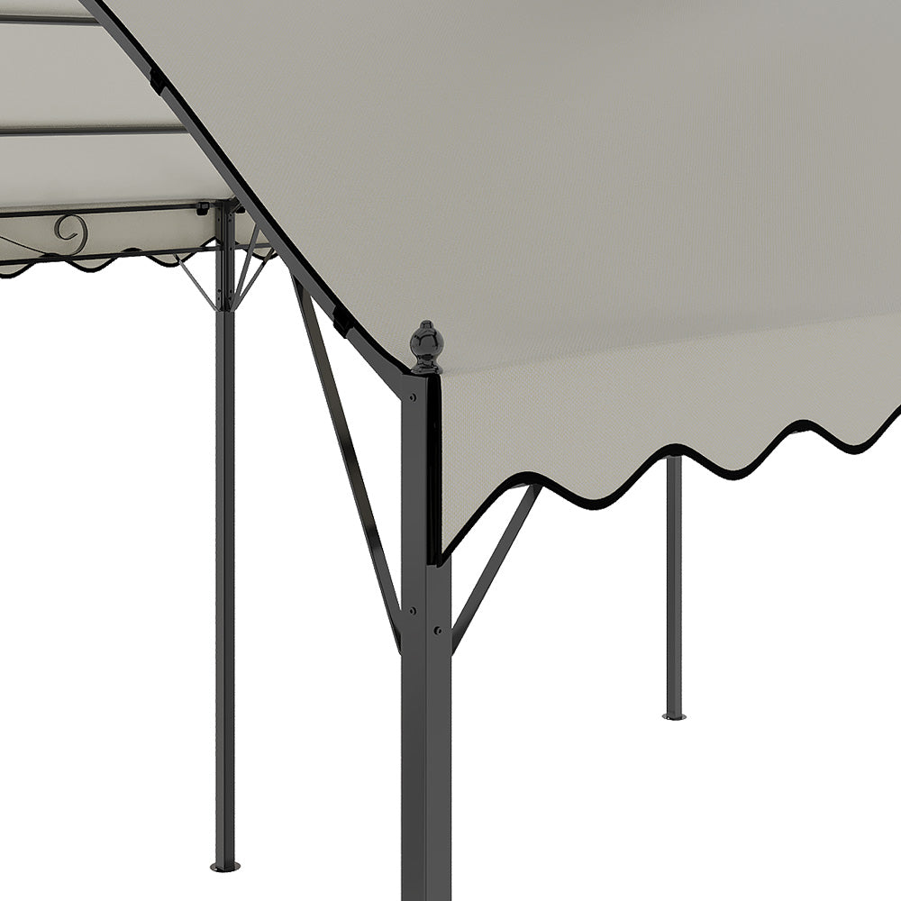10x13ft Outdoor Gazebo With Arched Roof Black Steel Frame & Beige Canopy, Sun Shelter For Garden, Patio Or Backyard