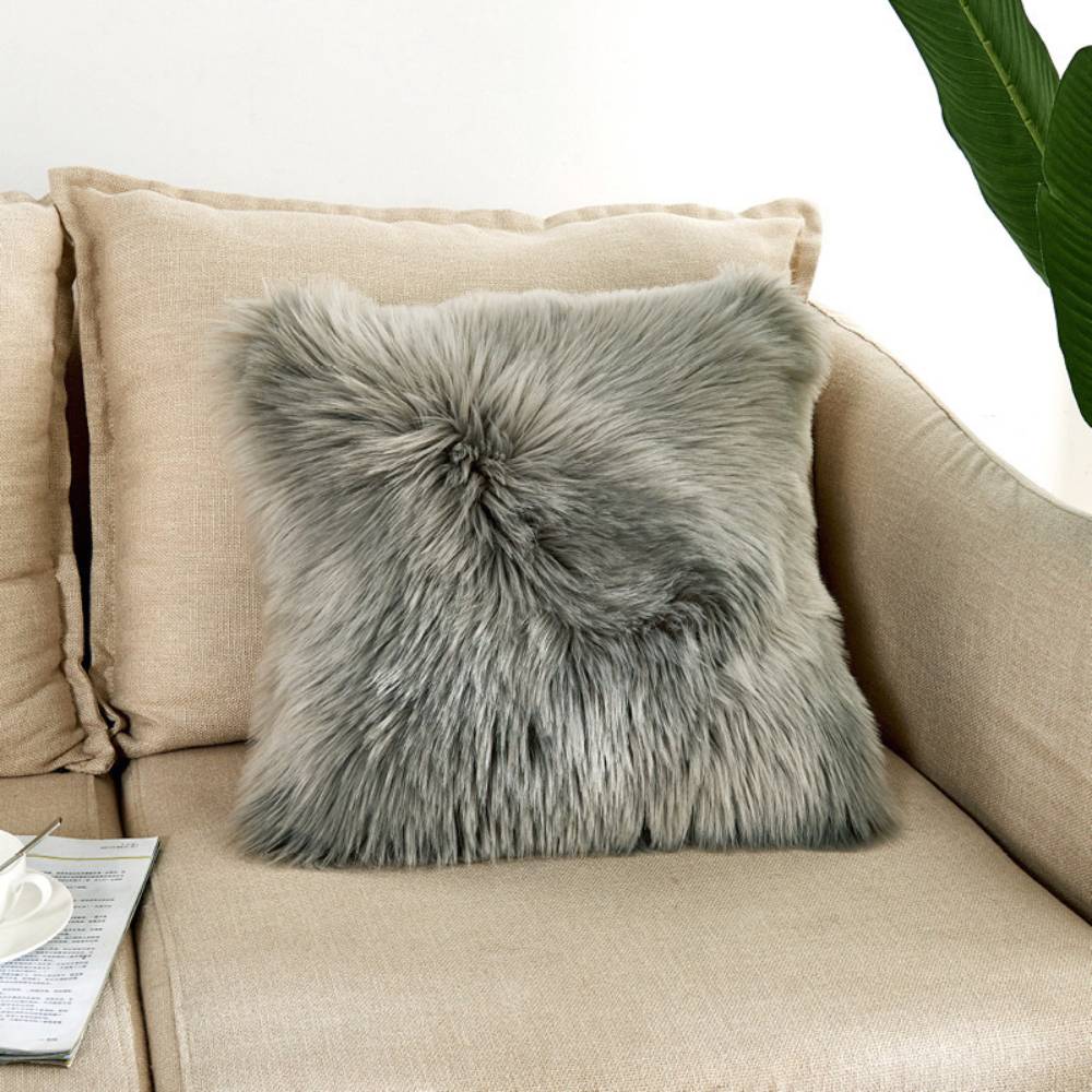 45x45cm Fluffy Faux Fur Throw Pillow Cover | Grey