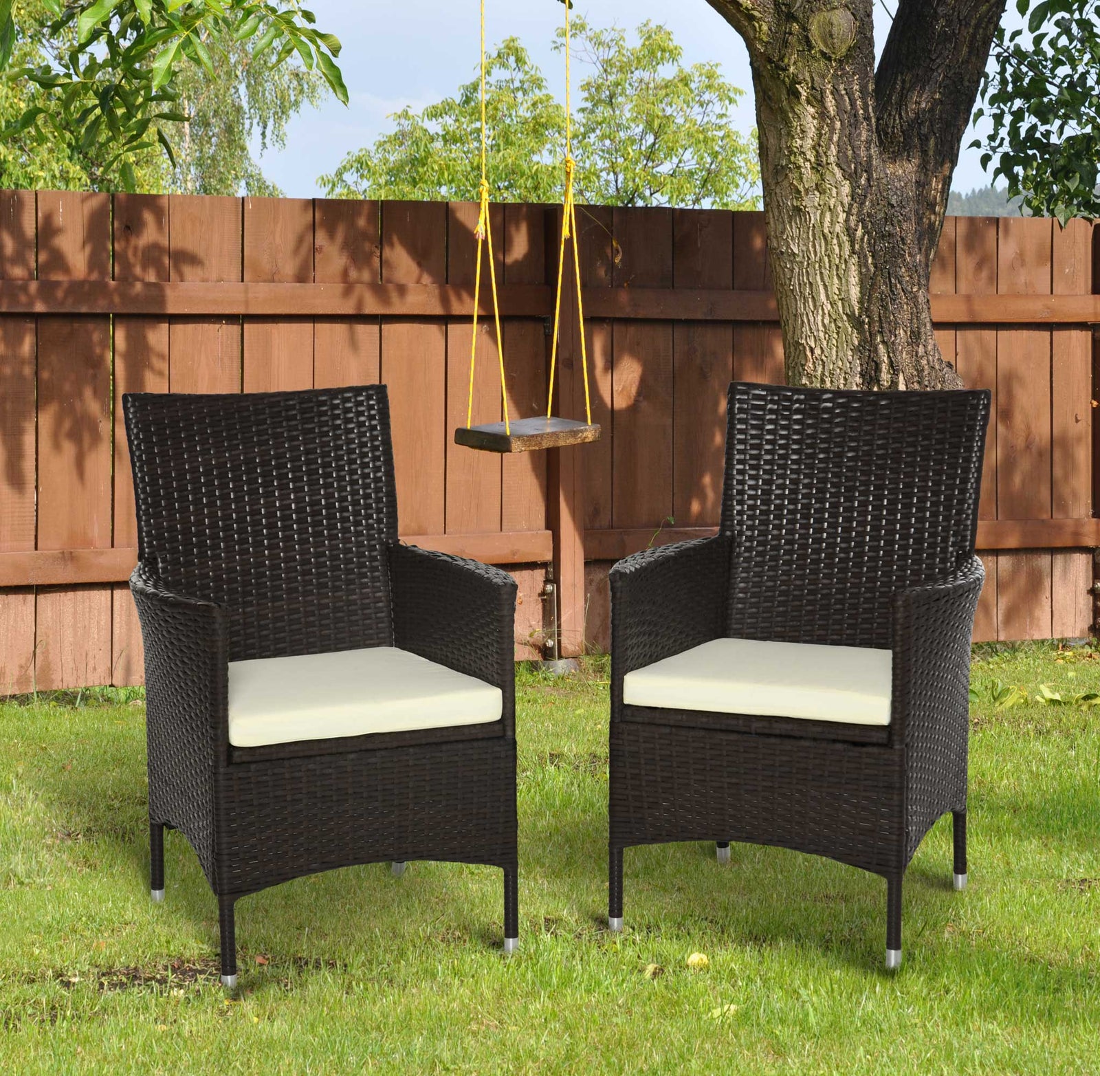 Outdoor Rattan Armchair Wicker Dining Chair Set For Garden | Set-of-2 | Brown