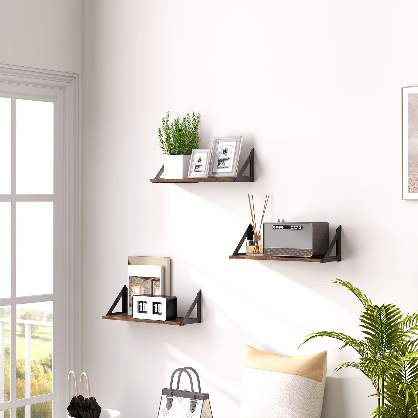 Set Of 3 Vintage Wall Shelves For Living Room