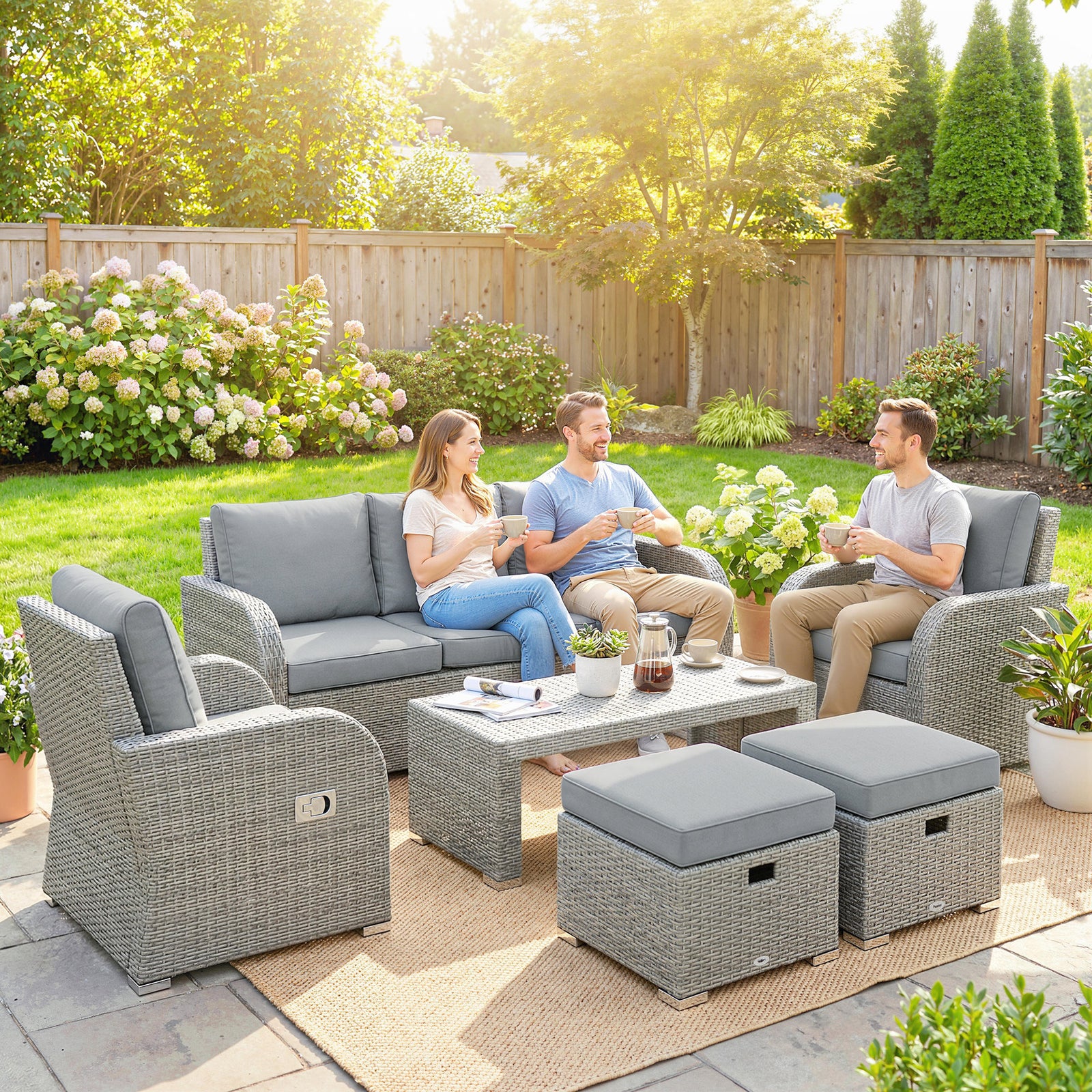 Rattan Garden Furniture Set With Recliners, Footstools | Dark Grey