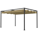 Metal Pergola Gazebo Patio Sun Shelter Retractable Canopy | Large | Khaki
