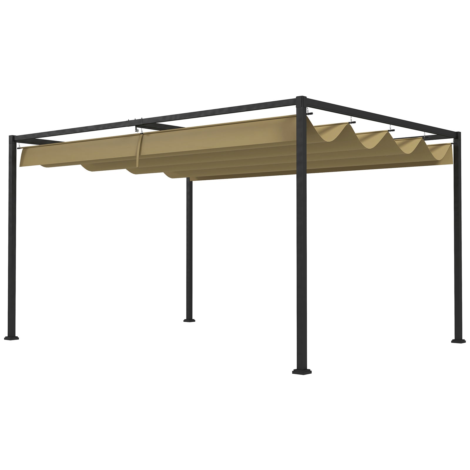 Metal Pergola Gazebo Patio Sun Shelter Retractable Canopy | Large | Khaki