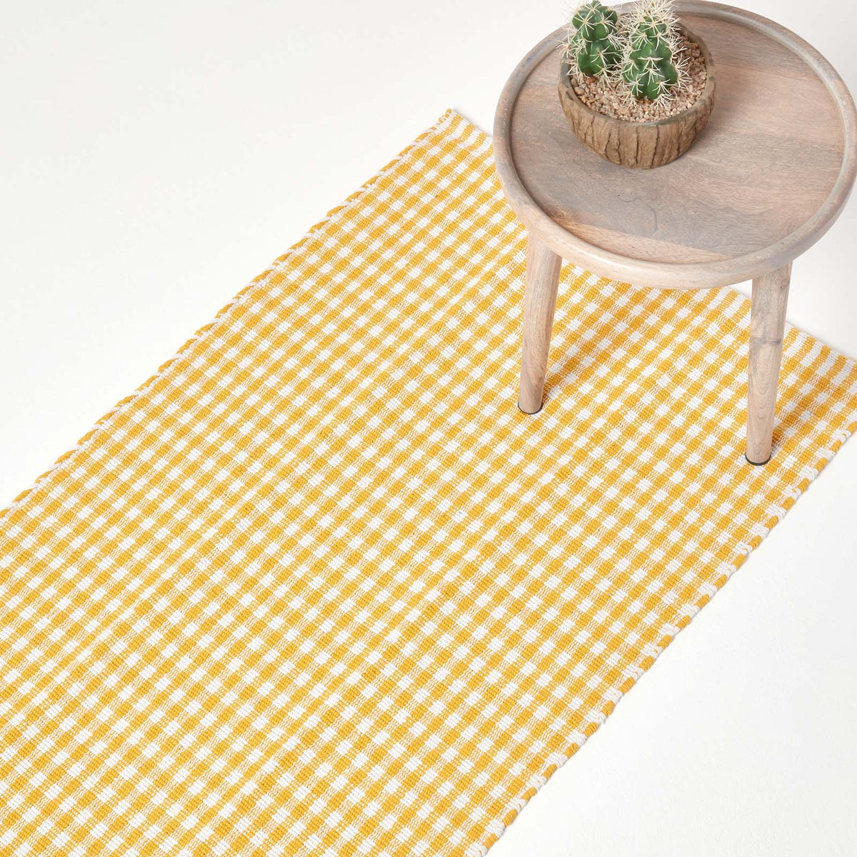 Cotton Gingham Check Rug Hand Woven | 200cm | Yellow