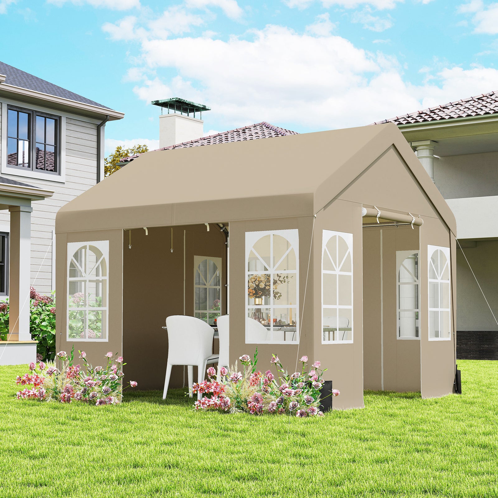 3 X 3 M Party Tent, Outdoor Canopy Tent With Sidewalls | Beige