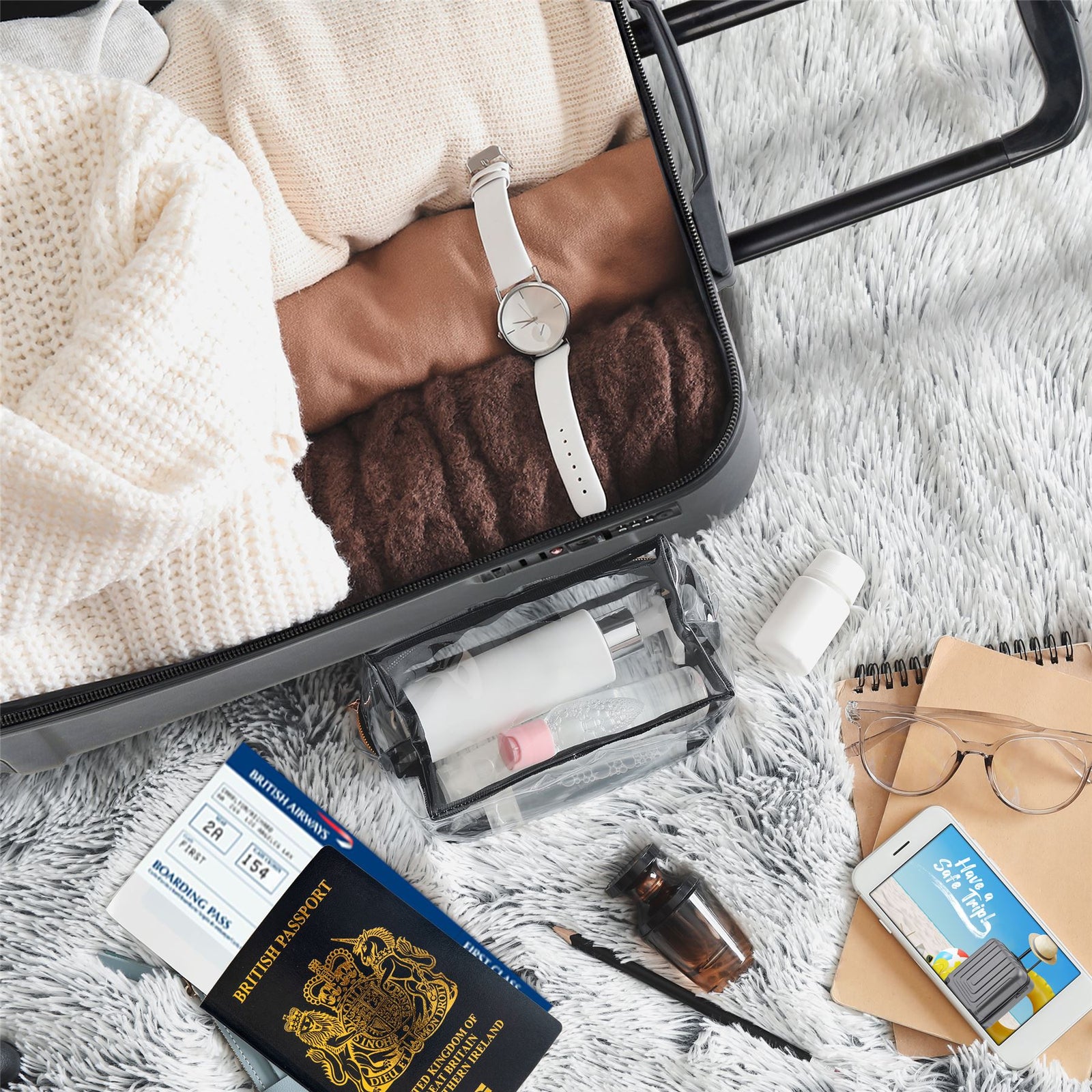 56x45x25cm Large Cabin Carry On Case - Overhead Luggage Suitcase - 4 Spinner Wheels - Abs Hard Shell Cabin Bag | Cabin | Anthracite