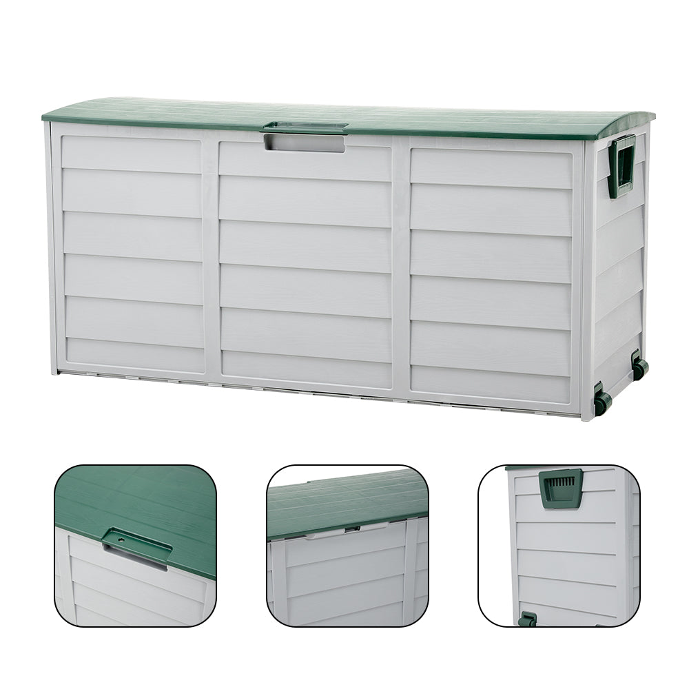 290l Weatherproof Garden Storage Box Outdoor Cabinet With Wheels | Green