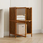 Versatile 2-tier Storage Cabinet With Transparent Doors,bamboo & Mdf Freestanding Organizer For Small Spaces