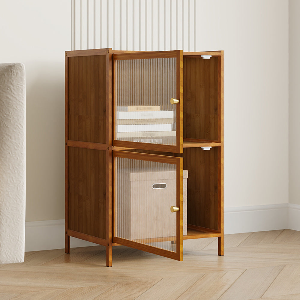 Versatile 2-tier Storage Cabinet With Transparent Doors,bamboo & Mdf Freestanding Organizer For Small Spaces
