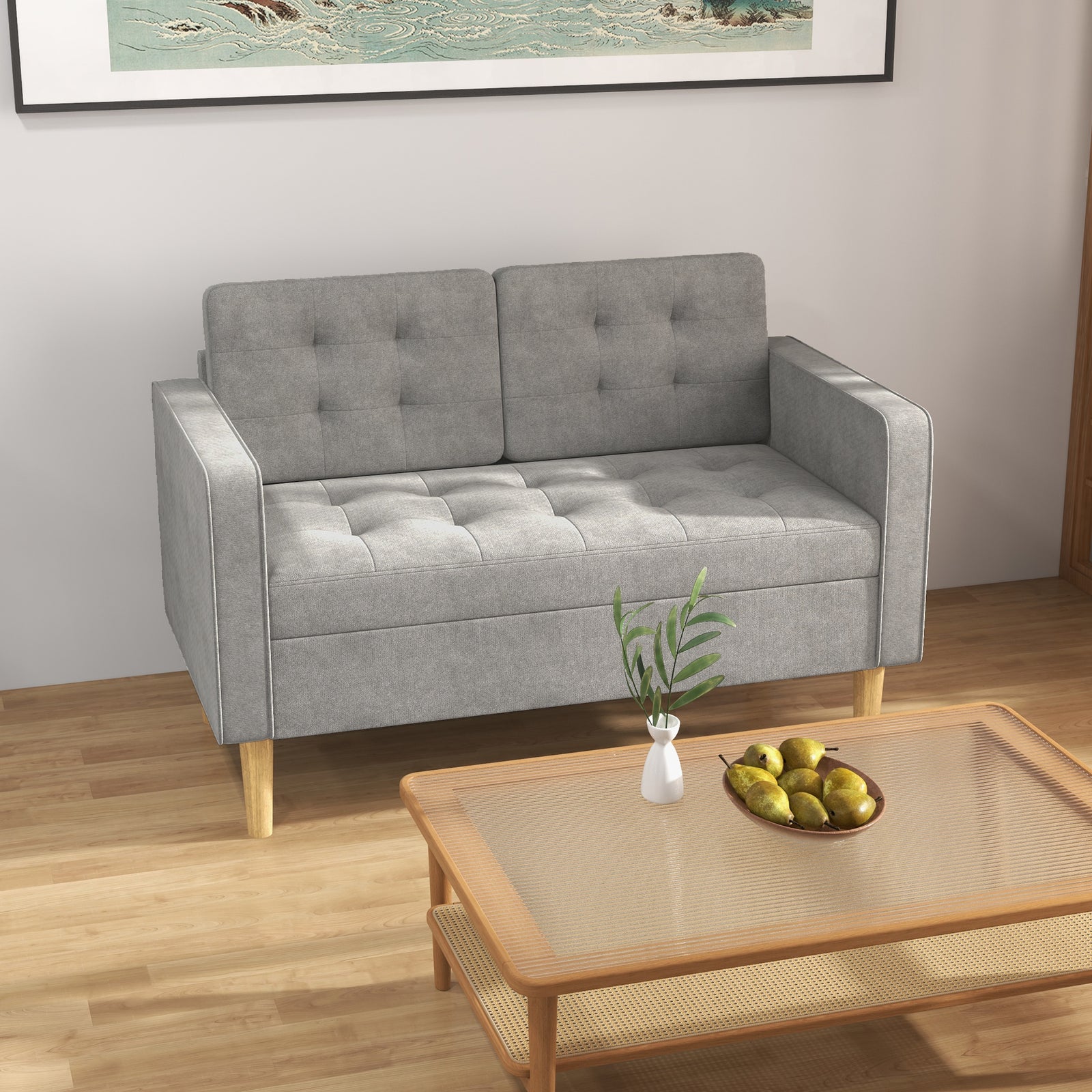 Compact Loveseat 2 Seater Sofa With Storage Wood Legs | One Size | Charcoal Gray