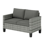 Rattan Sofa W/ Cushions, 2 Seater Garden Furniture | Light Grey