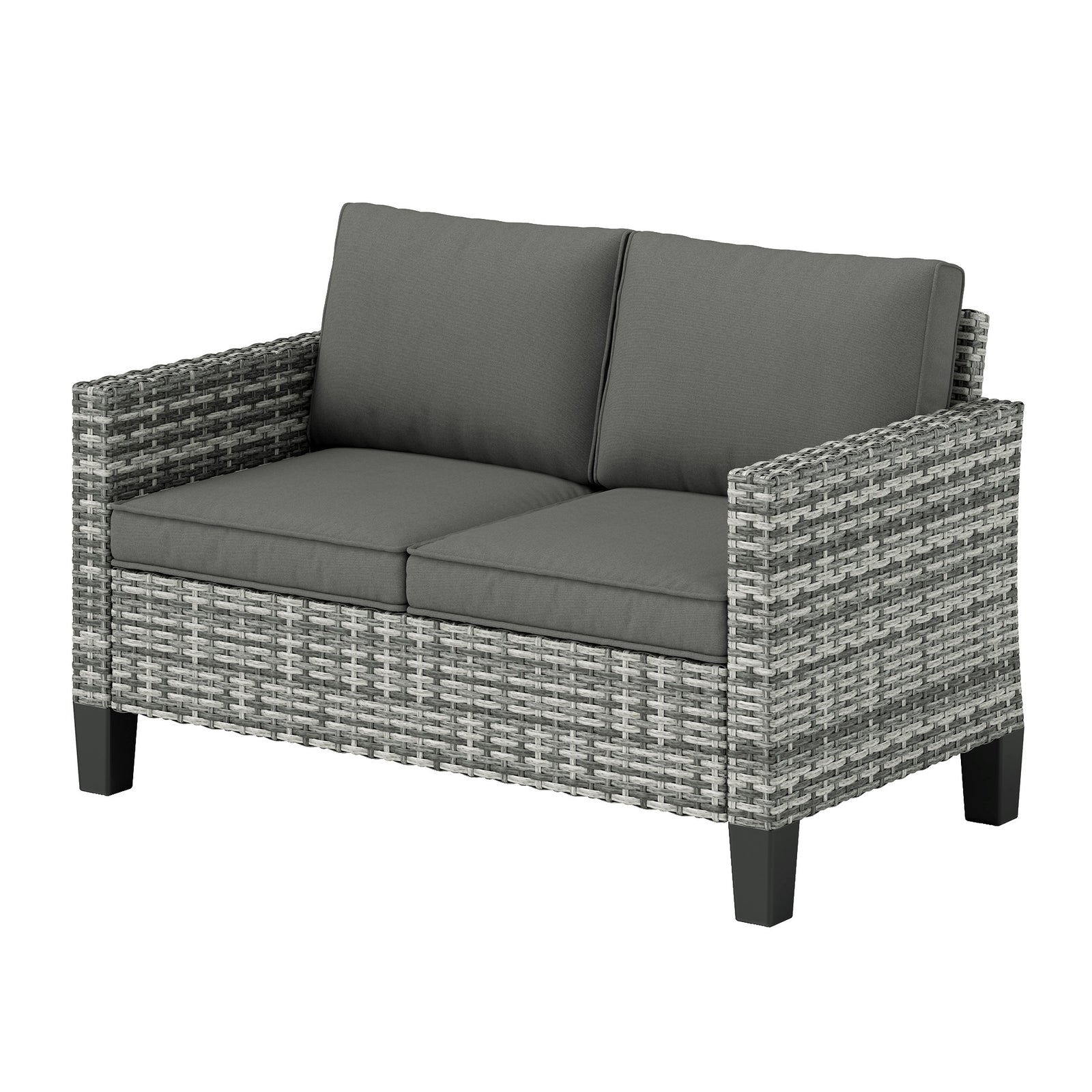 Rattan Sofa W/ Cushions, 2 Seater Garden Furniture | Light Grey