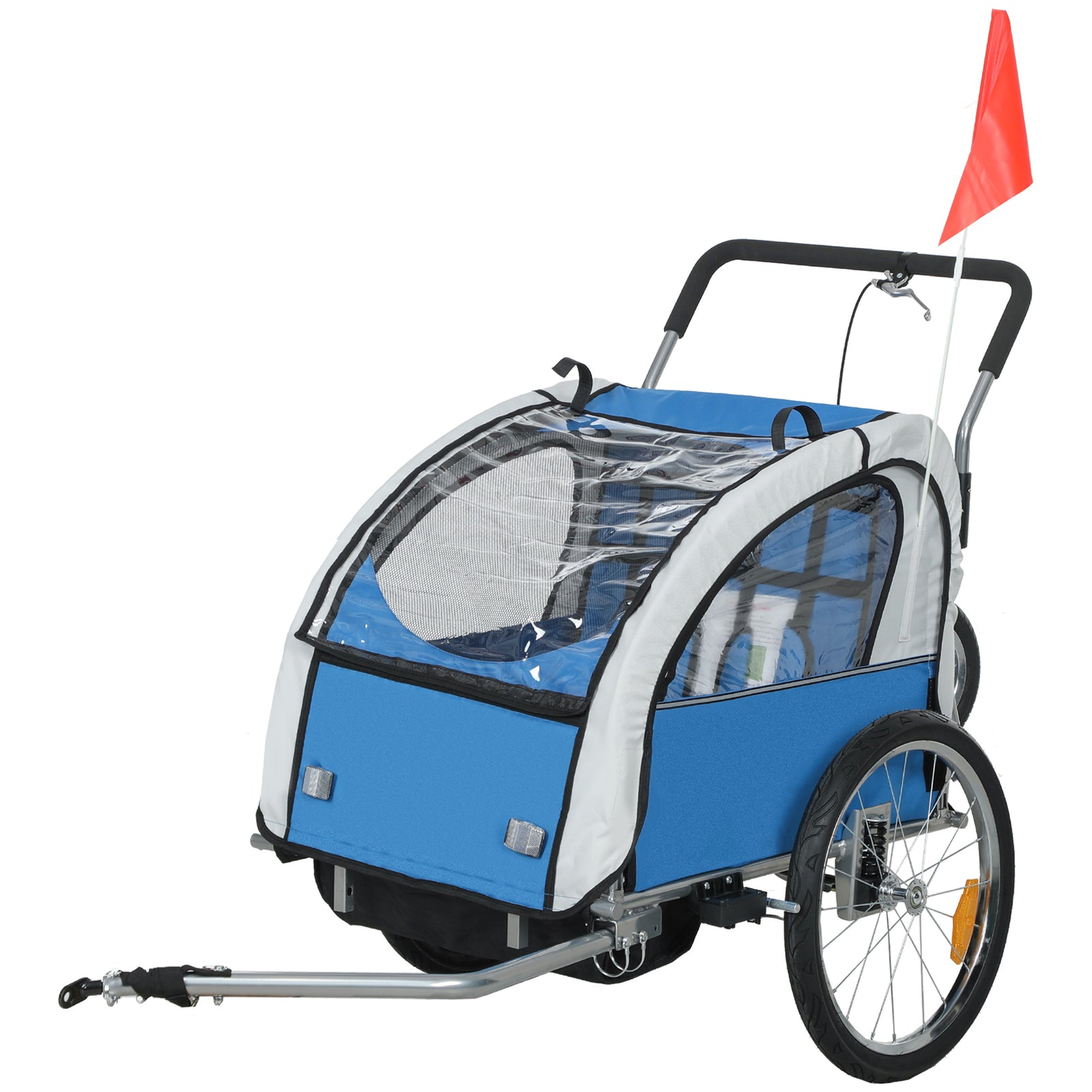 2 Seat Bike Trailer With 5 Point Harness, Safety Flag, Reflectors | Blue