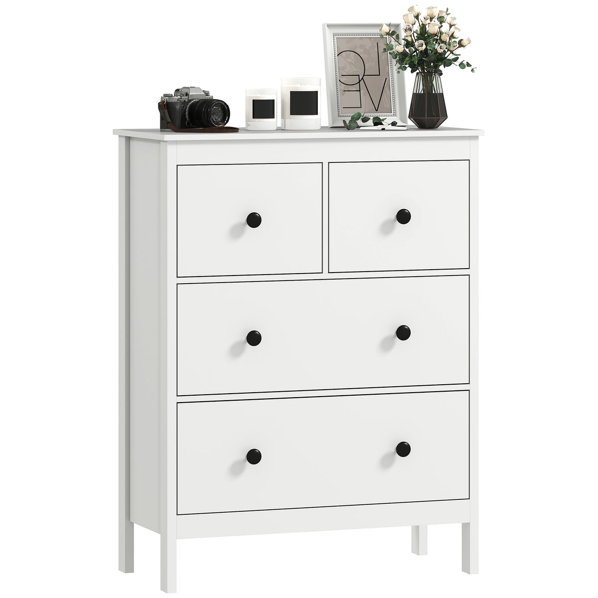 HOMCOM Modern Chest Of Drawers, 4 Drawer Dresser For Bedroom, White