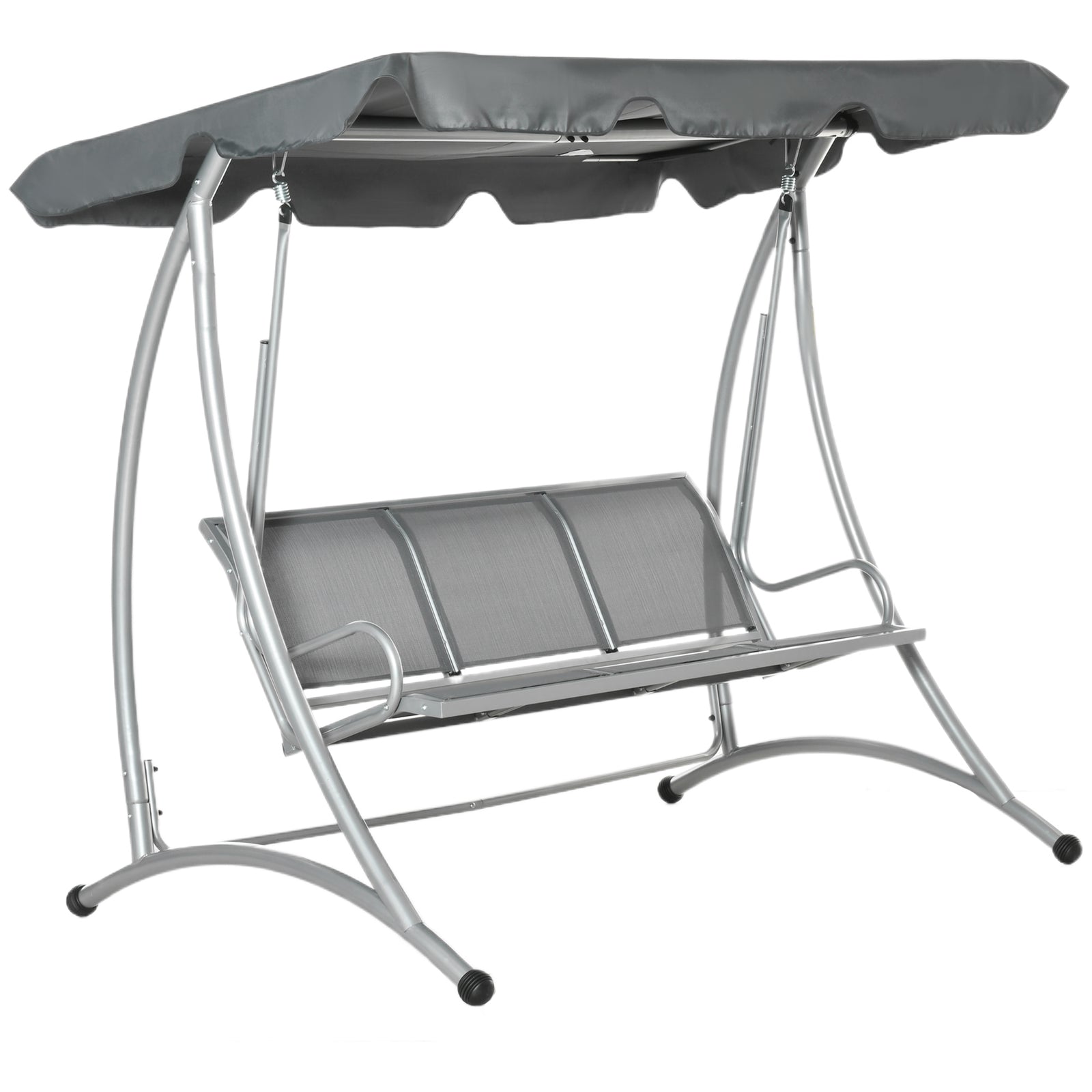 3 Seat Metal Fabric Backyard Balcony Patio Swing Chair | Gray