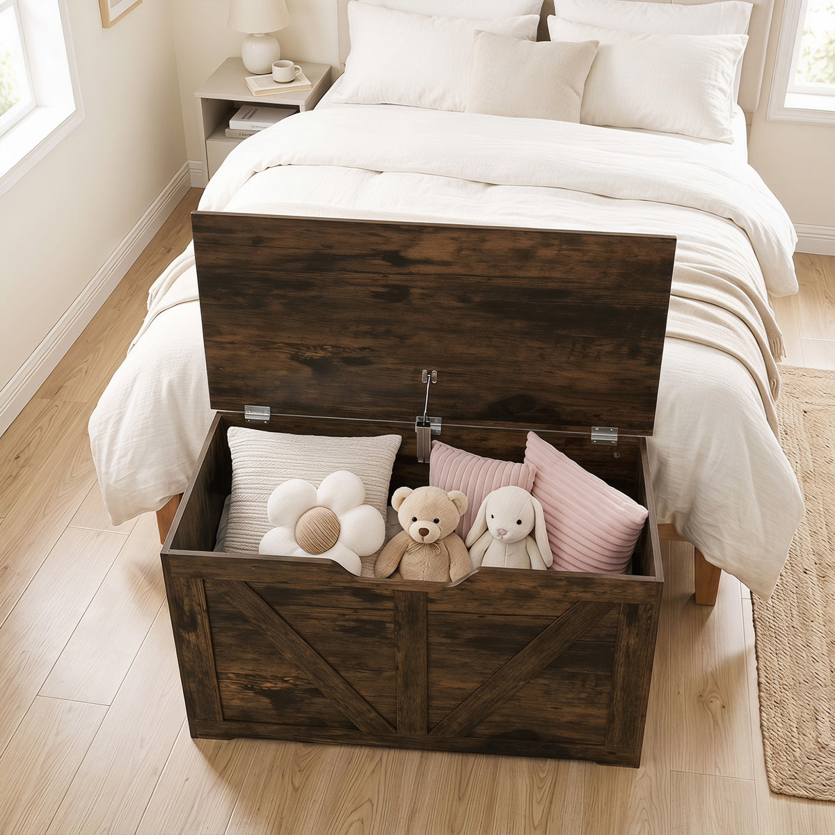 Storage Trunk For Living Room, With Safety Hinge, 80cm | Rustic Brown