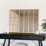 Kyō - Metal Rectangle Lattice Window Mirror | 90cm x 70cm | Gold