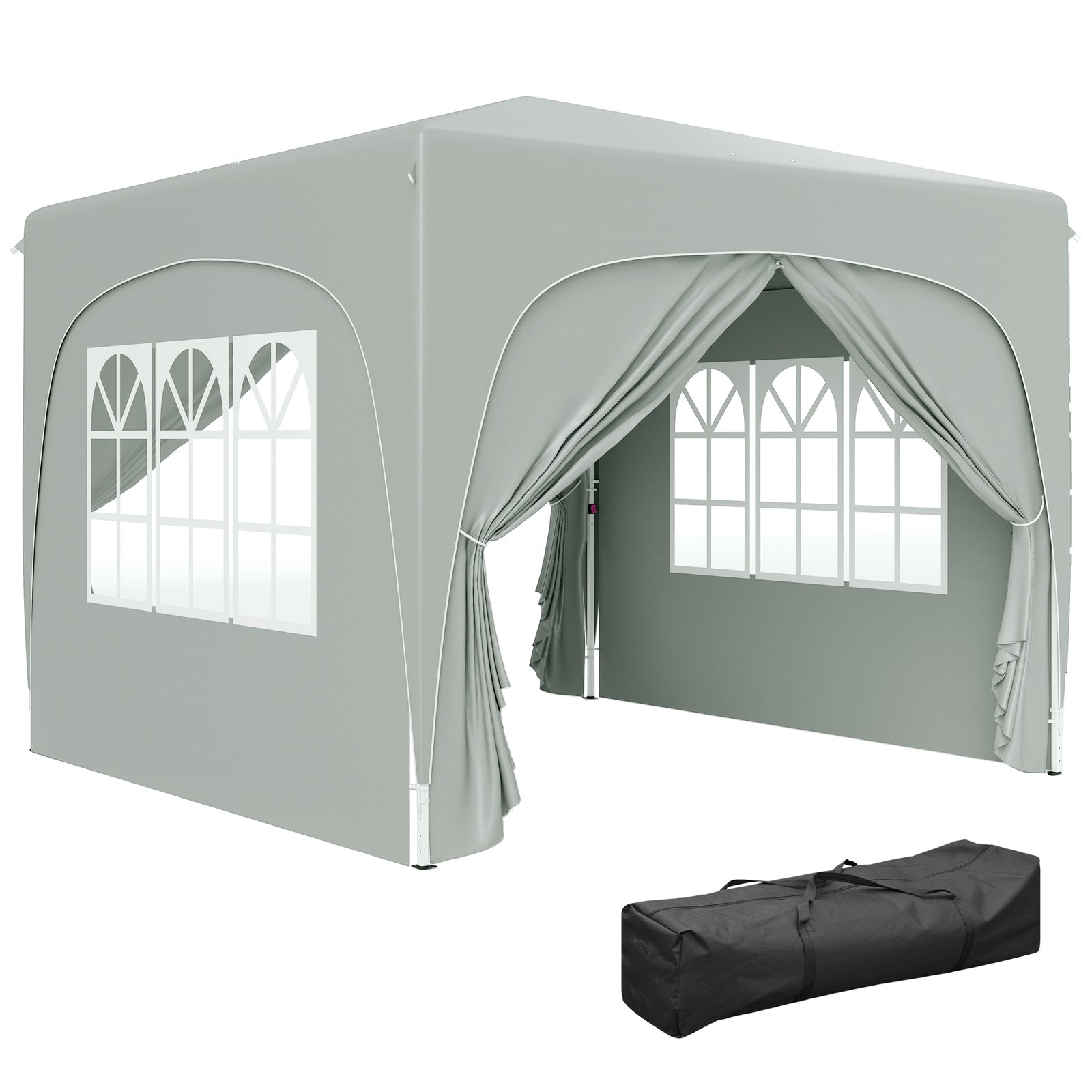 3x3m Pop Up Gazebo With Sides, Bag, Upf50+ | Light Grey