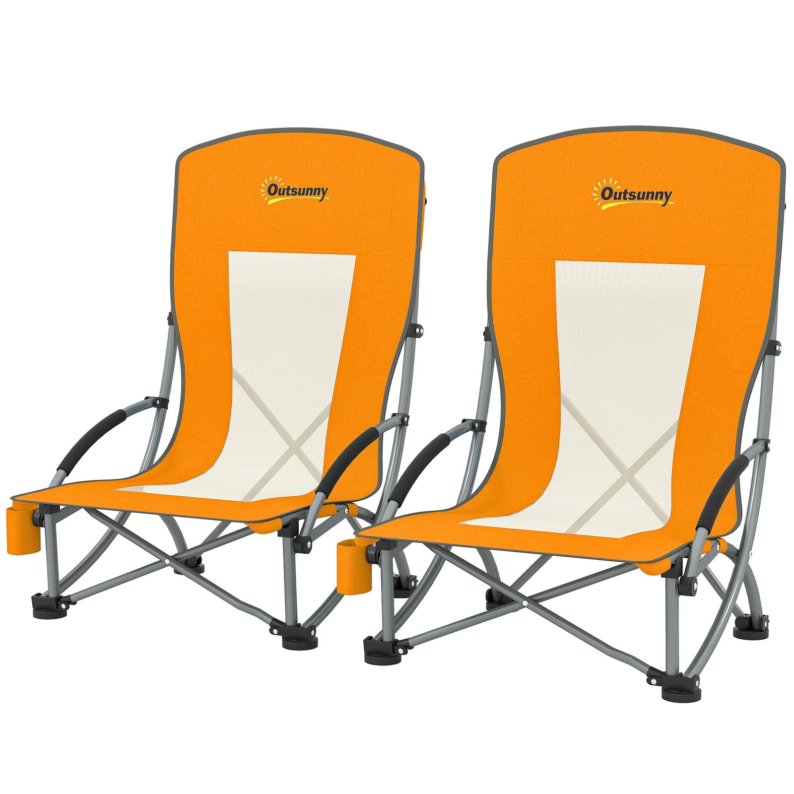 Set Of 2 Folding Beach Chair, Camping Chair With Carry Bag | Orange