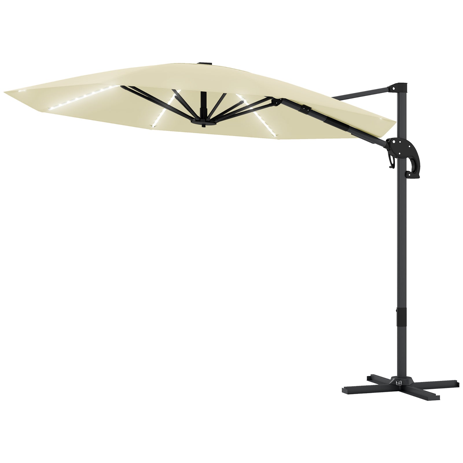 3(m) Garden Parasol W/ Lights, Crank Handle & Cross Base | Cream