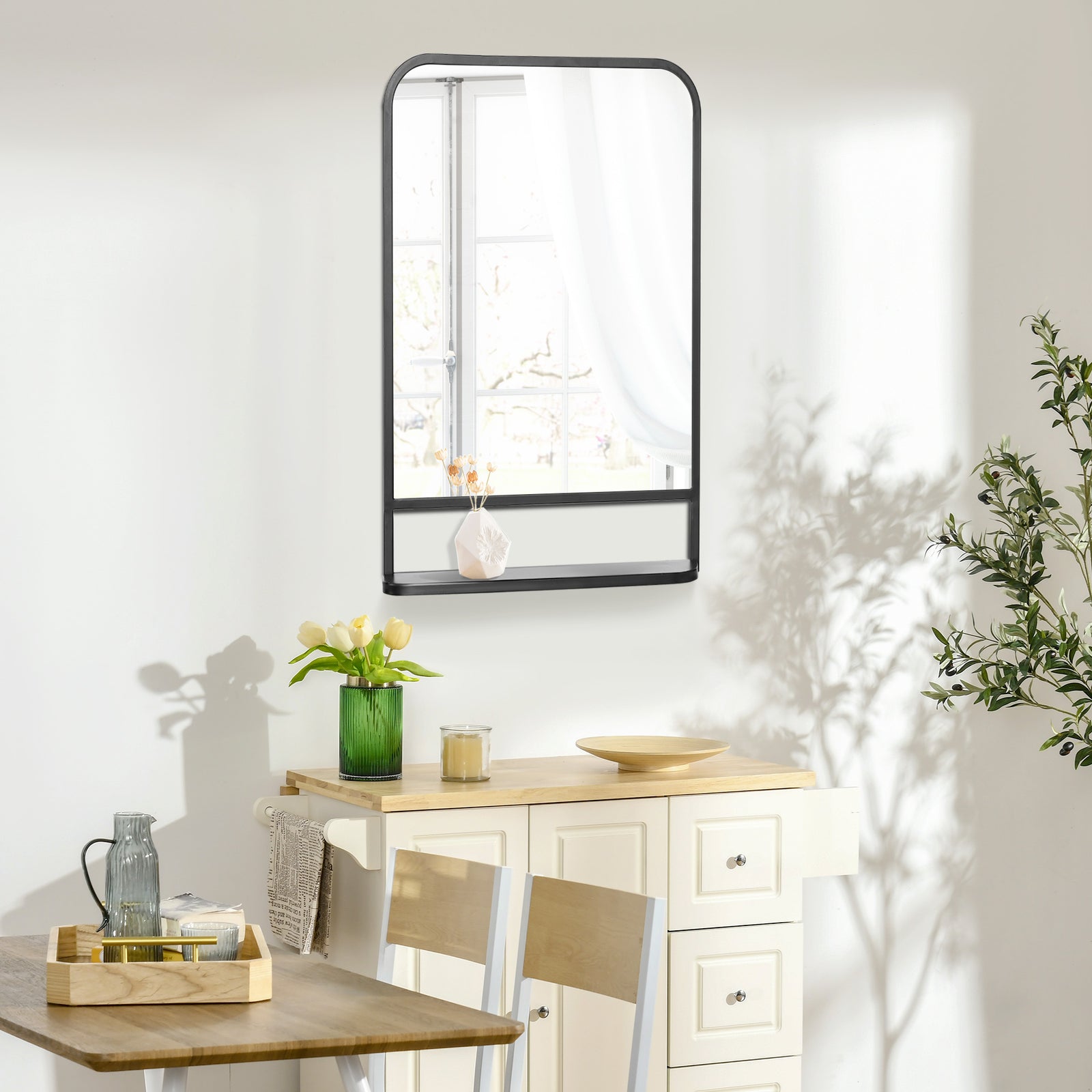 Rectangle Wall Mirror With Shelf 70 X 50/86 X 53cm | Large | Black