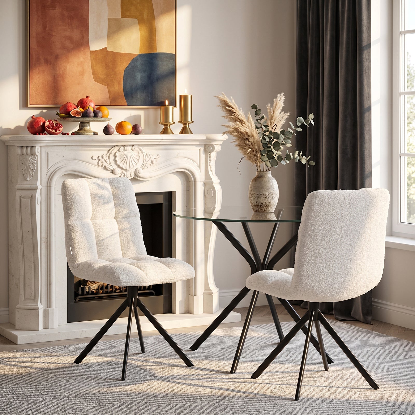Breeins Set Of 2 Sherpa-fleece Upholstered Dining Chairs