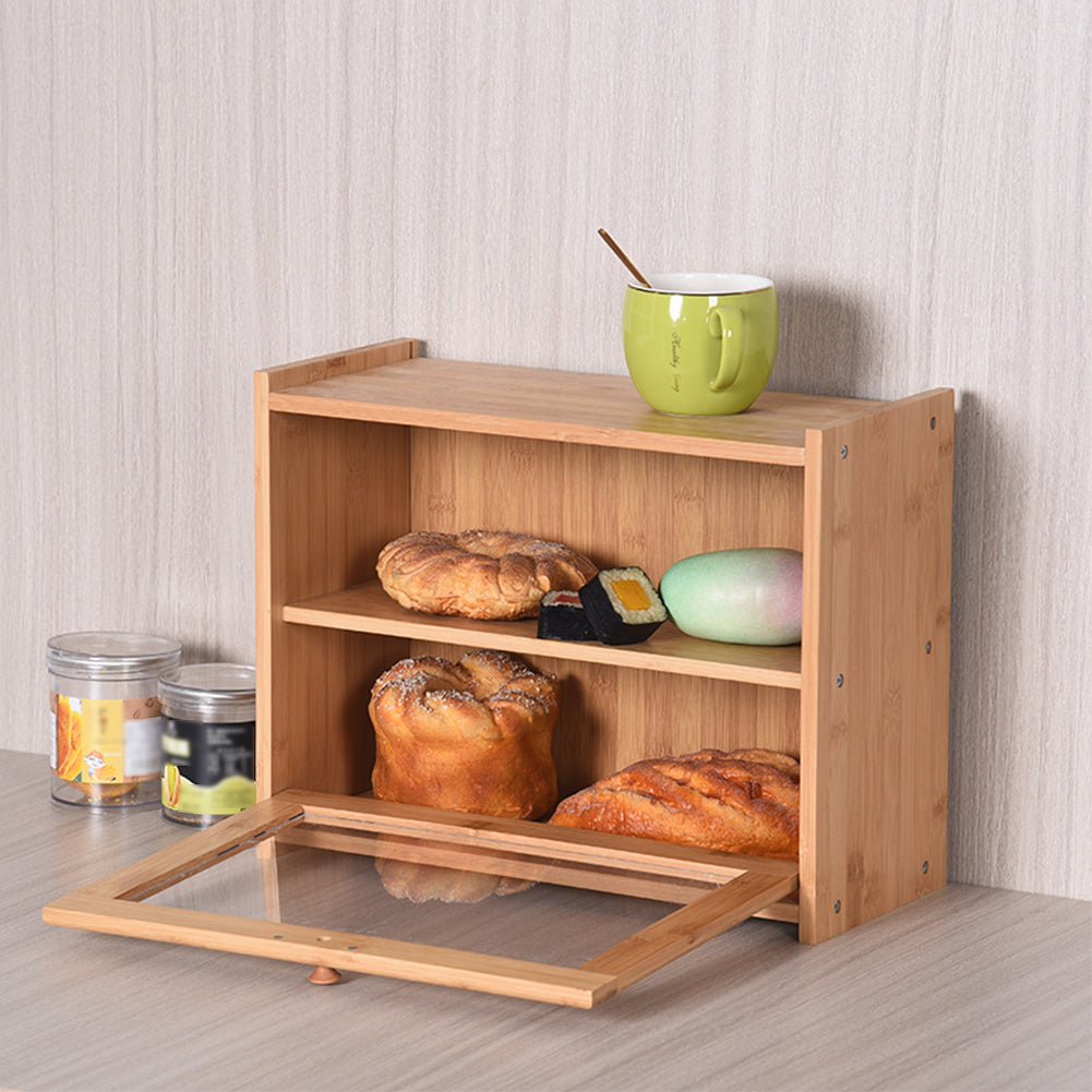 2-tier Bamboo Bread Box For Kitchen Counter