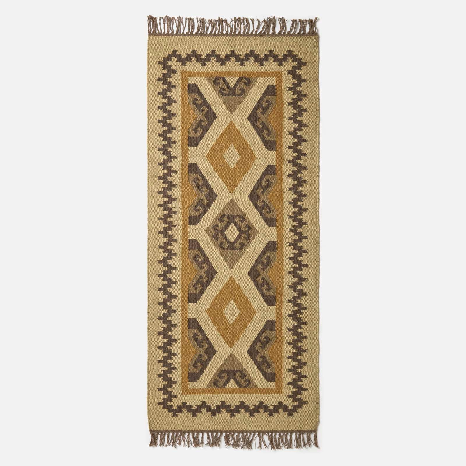 Ravar Brown & Gold Kilim Wool Rug | 180cm x 90cm | Brown