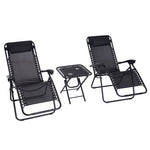 3pc Zero Gravity Chairs Sun Lounger Table Set W/ Cup Holders | Black