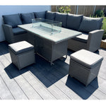 The Croft 8 Seat Corner Gas Firepit Rattan Dining Set | Grey