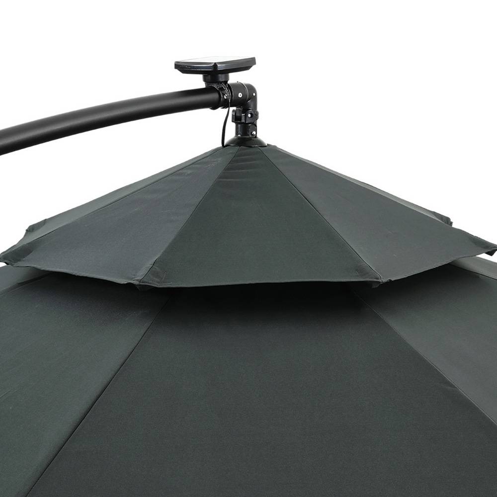 3m Double-top Cantilever Parasol,outdoor Parasol With 8 Led Tubes, Crank Lift With Cross Base