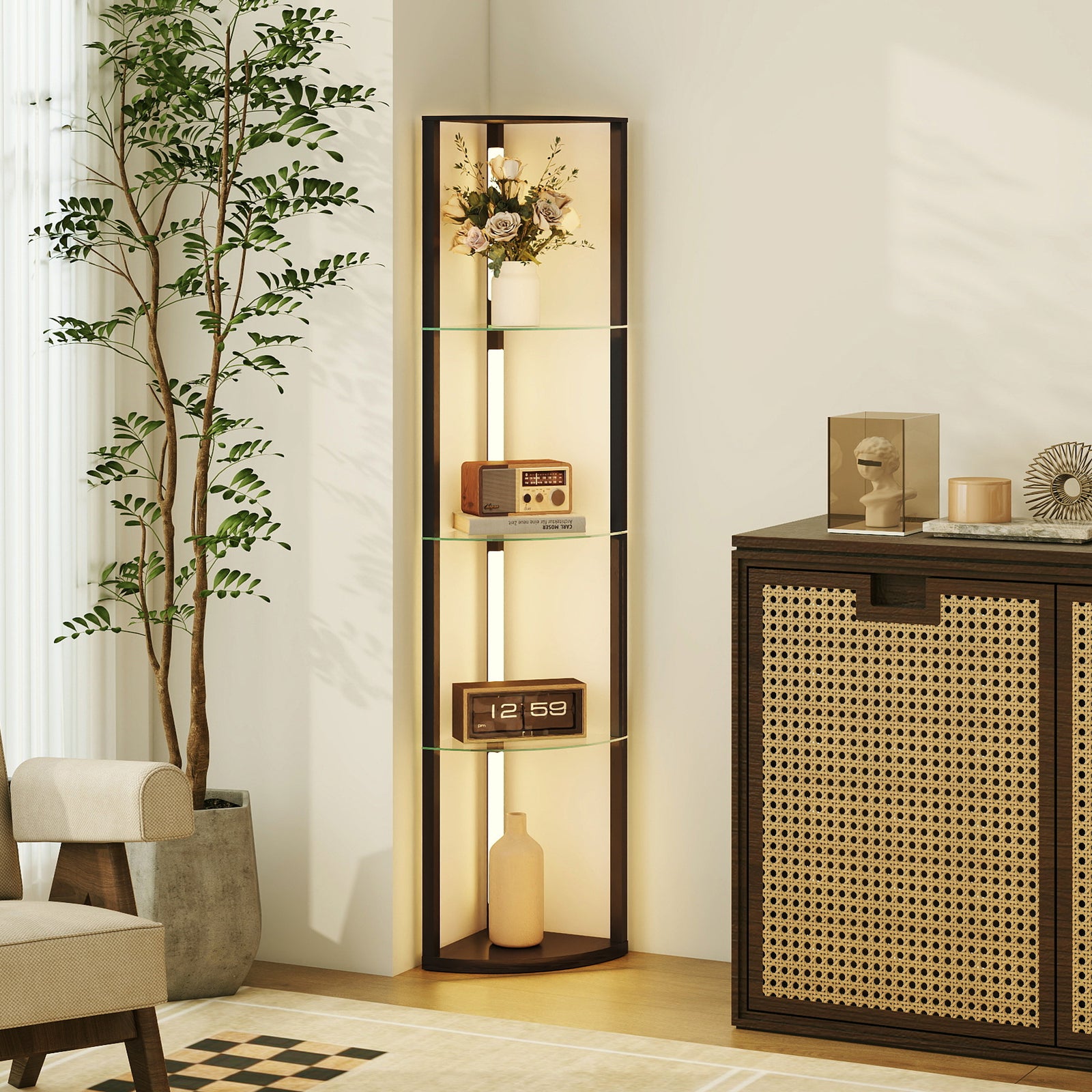 Led Floor Lamp With Shelves, Dimmable Standing Lamp With Foot Switch | Black