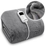 Heated Throw Faux Fur Electric Blanket 160 X 130cm Thermal Blanket & Timer 9 Heat Settings | Double | Dark Grey