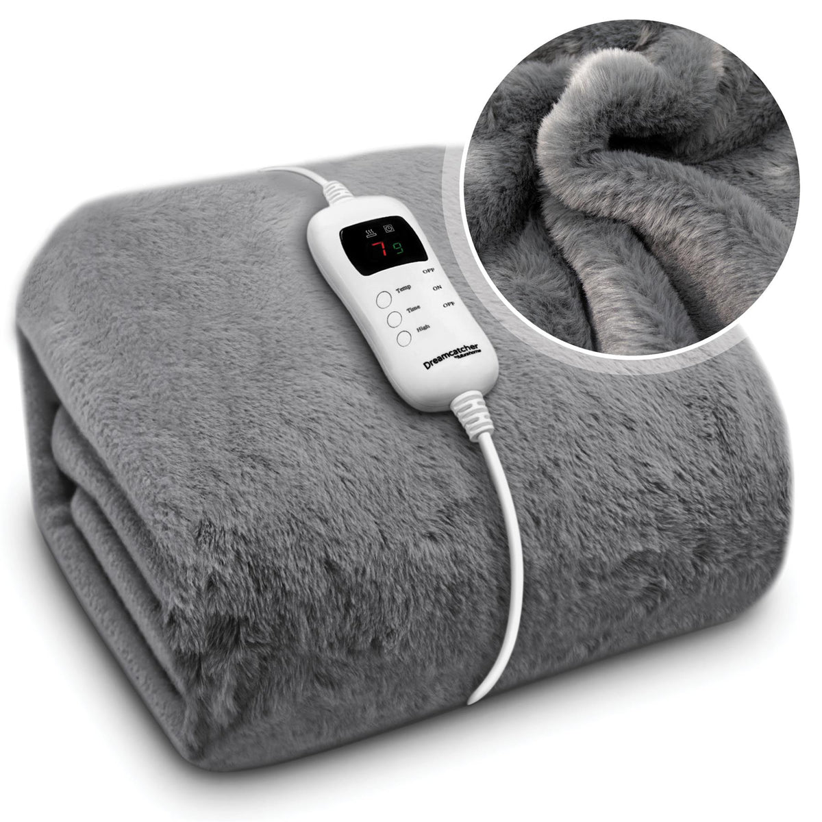 Heated Throw Faux Fur Electric Blanket 160 X 130cm Thermal Blanket & Timer 9 Heat Settings | Double | Dark Grey