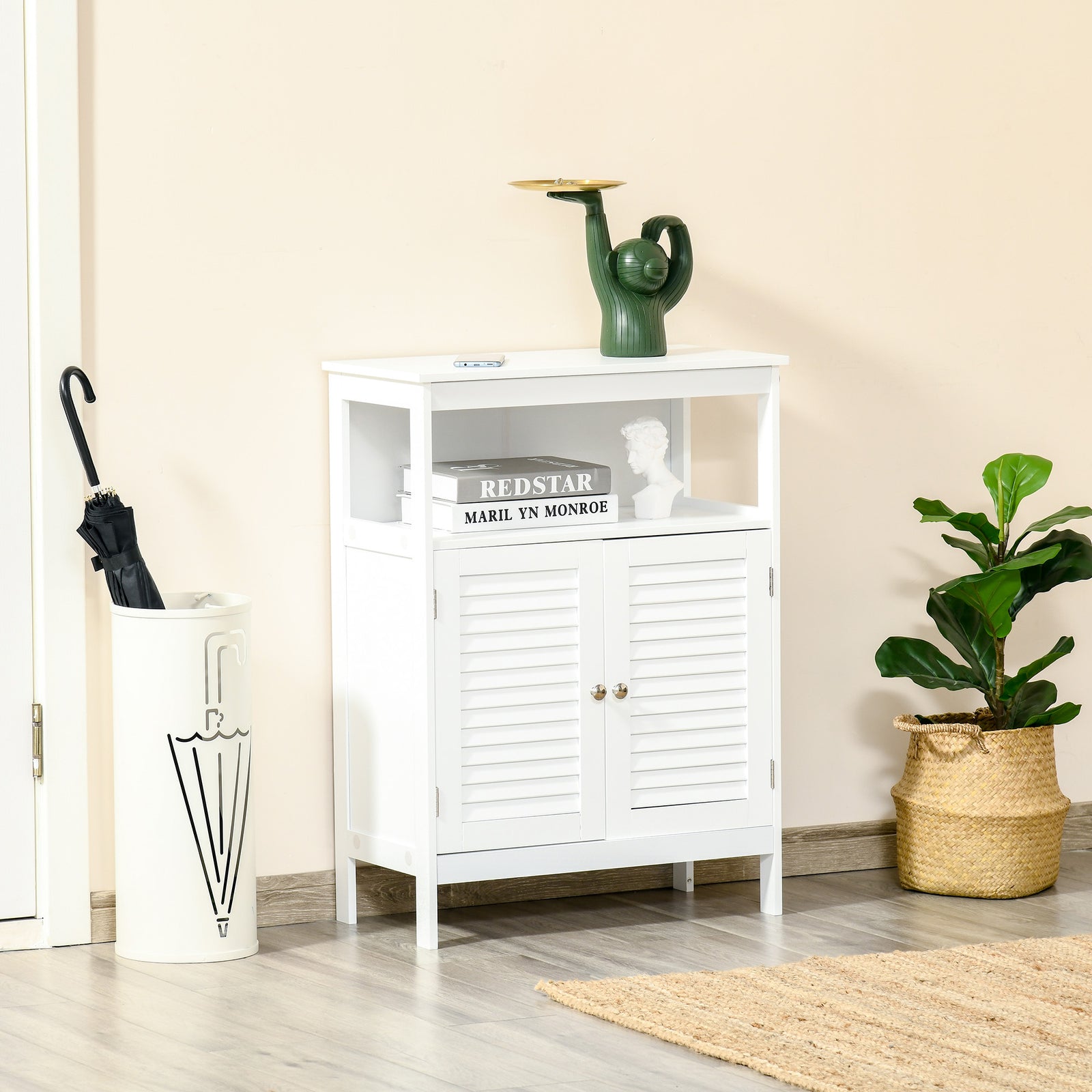 Wooden Bathroom Floor Cabinet With Door Corner Storage