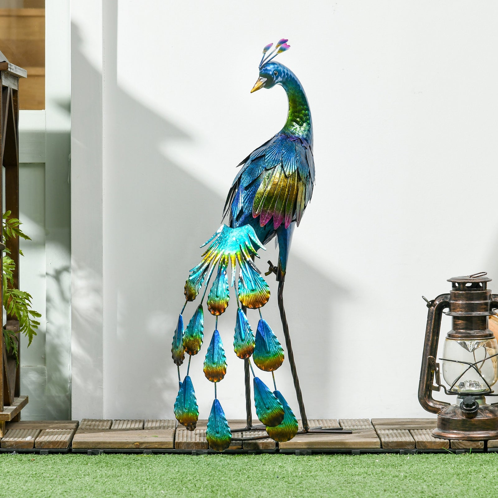 59cm Peacock Garden Statue, Steel Lawn Decor, Gift