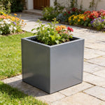Zinc Galvanized Steel Planter Box With Drainage Hole –square Raised Planter Box Outdoor Balcony Garden Trough Pot | Medium | Light Grey