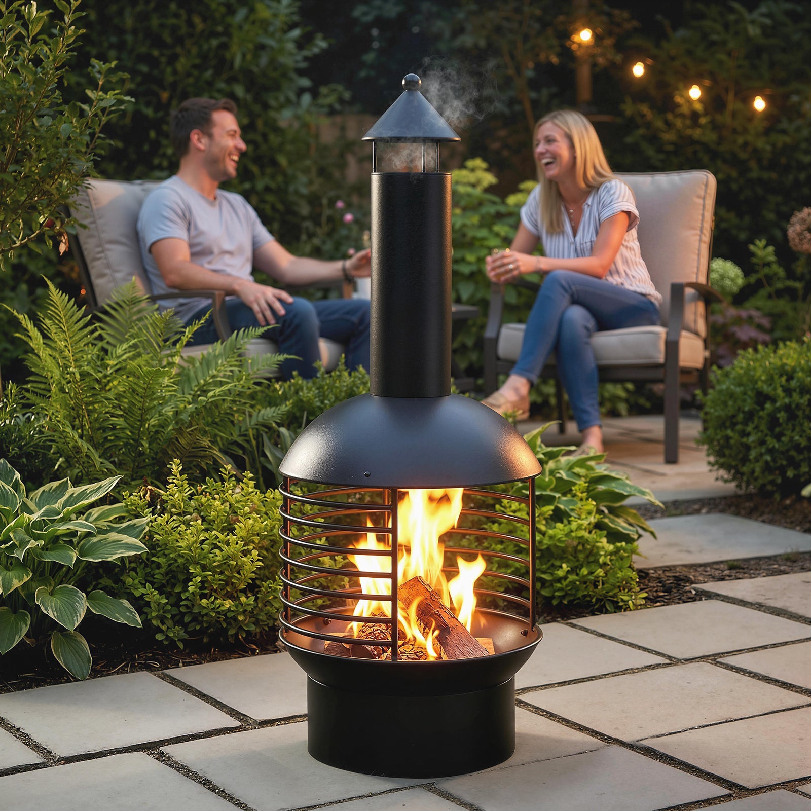 Outsunny Chimney Fire Pit, Portable Wood Burning Firepit With Poker, Black