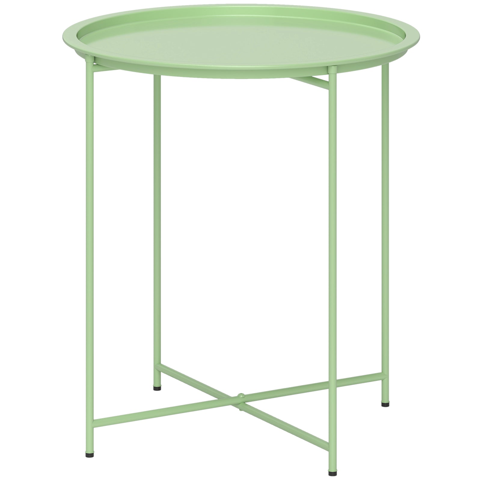 46cm Round Garden Table, Small Side Table W/ Removable Tray | Green