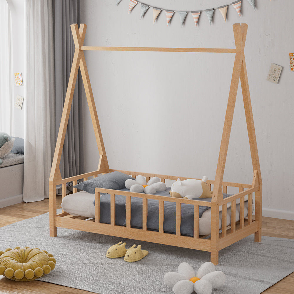 Kid’s Premium Wood House Bed Frame With Fence