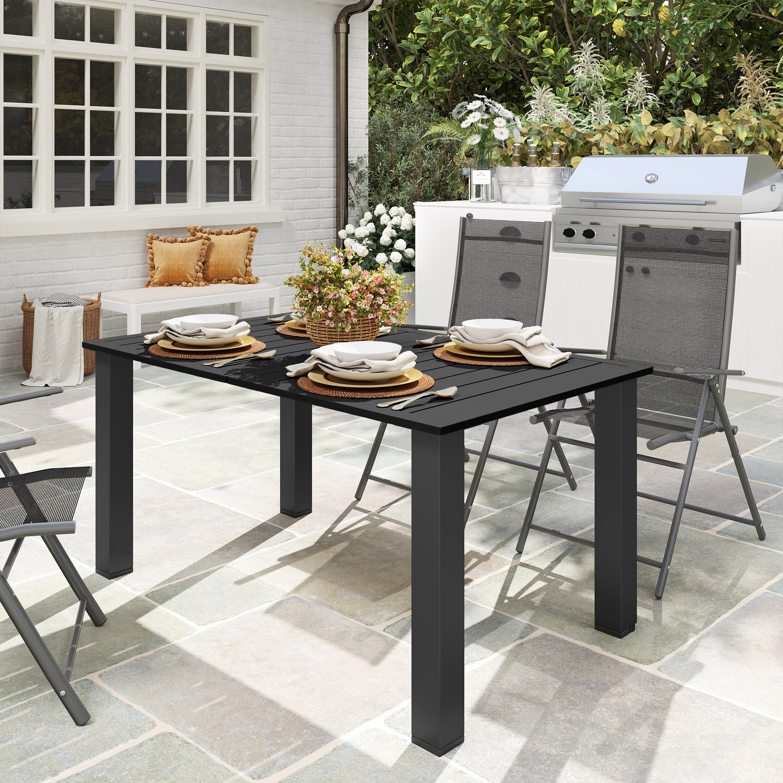150x90cm Black Garden Dining Table