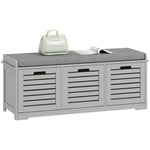 3-door Shoe Storage Bench Cushion Seat Slatted Doors | Grey