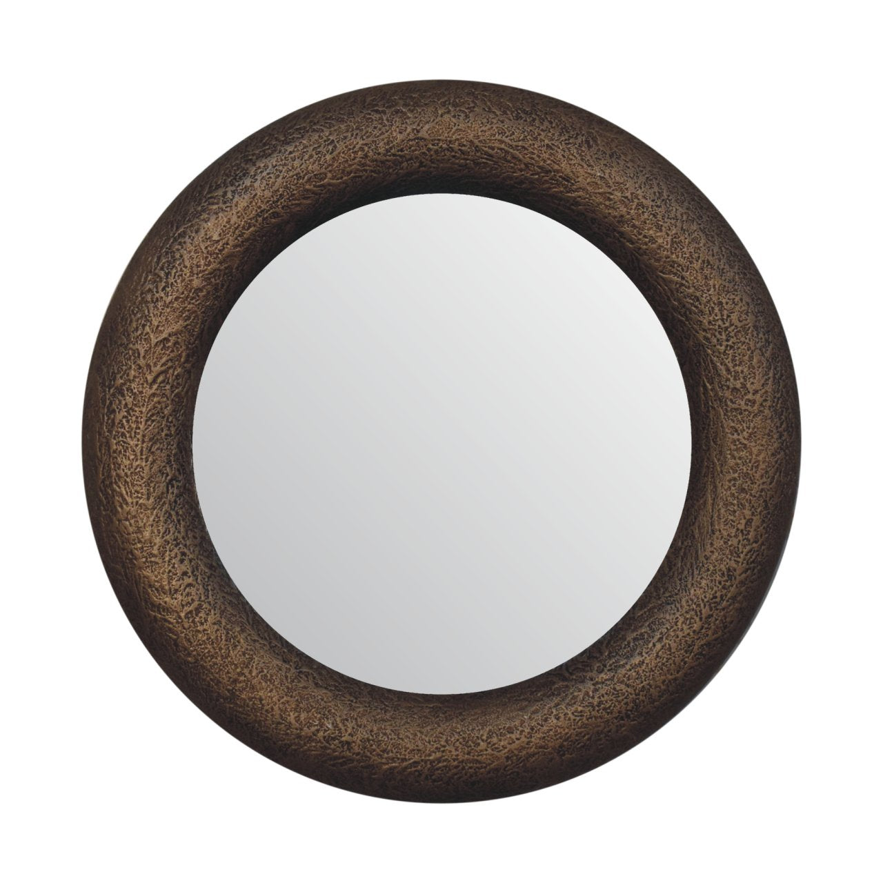 Solid Mango Wood Round Metallic Hammered Mirror